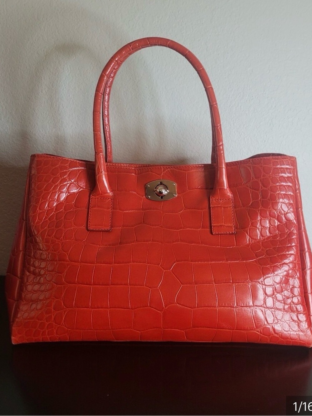 Y2K Furla Red-Orange Croc-Embossed Leather Tote Bag🔥